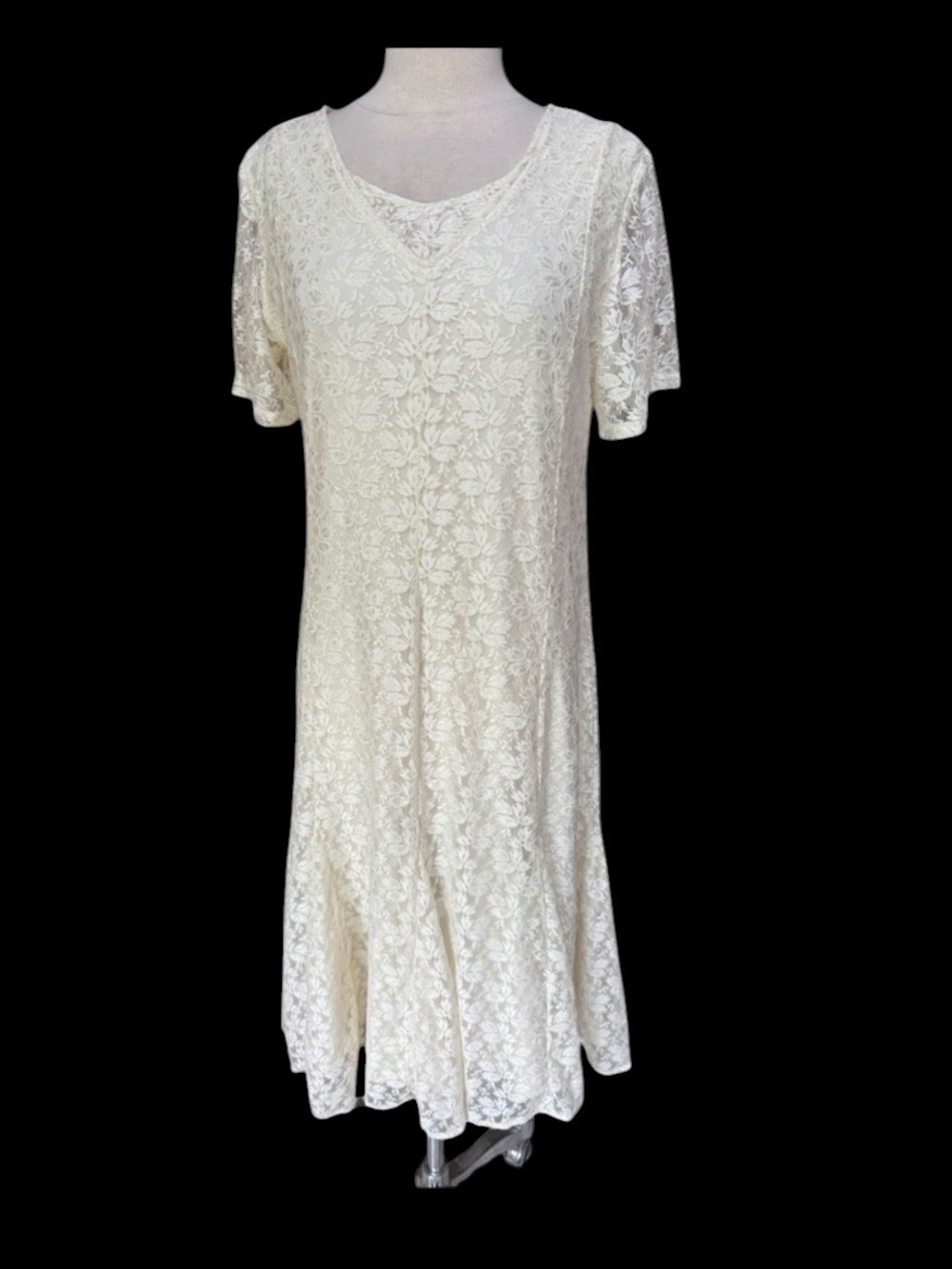 Y2K Blair Off White Cottagecore Floral Lace Drop Waist w/Slightly Flared Hem Dre